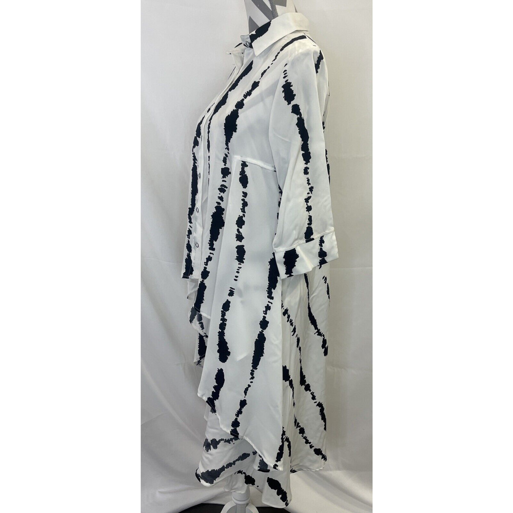 P Luca Milano Dropback Blouse High Low White & Black Spotted Stripes Medium FS - Picture 2 of 10